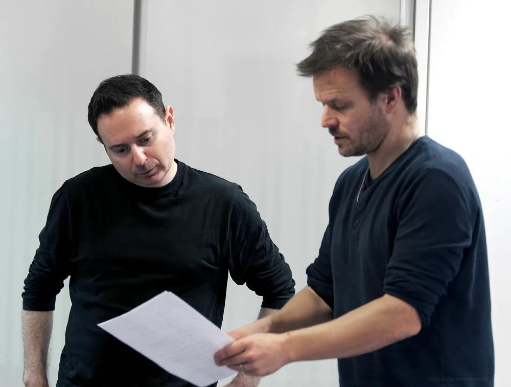 Director Dan Bronzite rehearsing with actor Alec Newman